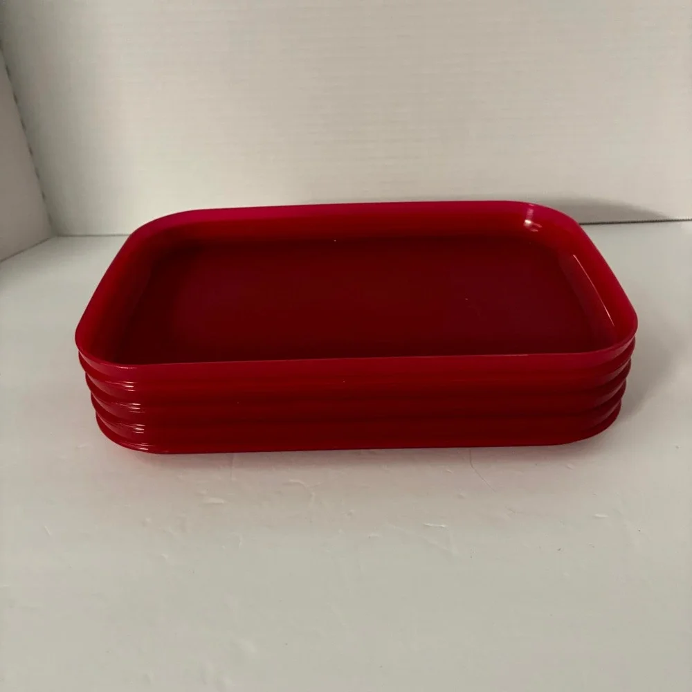 Tupperware Red Rectangle Replacement Lids Set of 4 Fits 11.5 x 7.5 Containers